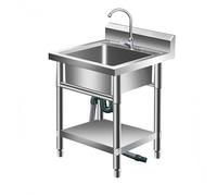 Évier Inox 1 Bac sur Pied, Plonge Inox for Cuisine avec Robinet et Vidange, Idéal for Buanderie, Restaurant, Garage, Atelier, Intérieur et Extérieur(23.6x23.6x31.5in/60x60x80cm)