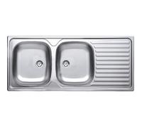 Evier Inox 18/10 à encastrer réversible - Moderna - 2 cuves + égouttoir - Sans vidage - 116x50cm