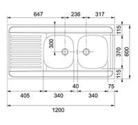 Evier inox à poser SPX 2 cuves avec égouttoir 1400x600cm MAN 721 1400 FRANKE 901420