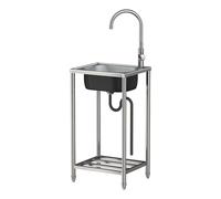 Évier Inox Autoportant 82cm - Évier Extérieur Jardin avec Robinet & Panier de Rangement - Portable pour Camping/Food Truck (60× 45×82 cm)