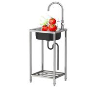 Évier Inox Autoportant avec Robinet pour Cuisine Intérieur et Extérieur - 1 Bac Plonge pour Jardin, Hôtel, Restaurant, Garage, Camping Car