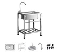 Évier Inox Autoportant, Evier Exterieur Lavabo Mobile Evier Multifonction Avec Robinet Inox Lavabo Sur Pied Évier Commercial pour Garage Jardin Buanderie Cuisine 52 * 38cm