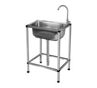 Évier Inox Autoportant, Evier Exterieur Lavabo Mobile Evier Multifonction Avec Robinet Inox Lavabo Sur Pied Évier Commercial pour Garage Entrepôt Buanderie Cuisine 42 * 37cm