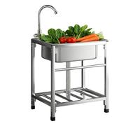 Évier Inox Autoportant, Evier Exterieur Lavabo Mobile Evier Multifonction Avec Robinet Inox Lavabo Sur Pied Évier Commercial pour Garage Jardin Buanderie Cuisine 42 * 37cm