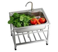 Évier Inox Autoportant, Evier Exterieur Lavabo Mobile Evier Multifonction Avec Robinet Plonge Inox Lavabo Sur Pied Évier Commercial pour Garage Entrepôt Buanderie Cuisine 58 * 43cm