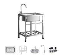 Évier Inox Autoportant, Evier Exterieur Lavabo Mobile Evier Multifonction Avec Robinet Plonge Inox Lavabo Sur Pied Évier Commercial pour Garage Entrepôt Buanderie Cuisine 52 * 38cm