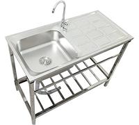 Evier Inox Buanderie Exterieur Plonge avec support, évier linge simple avec drainage gauche, évier polyvalent autoportant pratique pratiques, évier commercial pour la buanderie / arrière-cour / garage