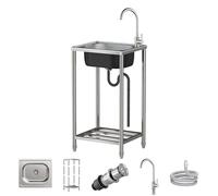 Évier Inox Commercial, Evier Cuisine Lavabo Mobile Evier Multifonction Avec Robinet Froid et Chaud Plonge Inox Lavabo Sur Pied Évier Commercial pour Garage Camping Car Buanderie Cuisine 42 * 37cm