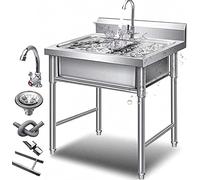Évier INOX Cuisine 1 Bac Évier sur Pieds en Acier INOX Lavabo Commercial De Cuisine, Évier avec Déflecteur Haut, Support Renforcé, 50X50x80cm