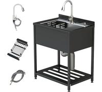 Évier Inox de Cuisine 1 Bac Professionnel,78x56x100cm Autoportant avec Robinet et Accessoires, Évier Extérieur et Intérieur,Plonge Inox pour Cuisine, Restaurant, Garage, Jardin