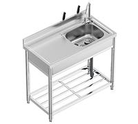 Évier Inox de Cuisine 1 Bac Professionnel avec Établi, 100 x 50 x 94 cm Évier Extérieur et Intérieur, Plonge Inox pour Cuisine, Restaurant, Garage, Jardin