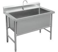 Évier Inox de Cuisine 1 Bac Professionnel Évier Inox Autoportant Évier Extérieur et IntéRieur avec Robinet et Accessoires Plonge pour Cuisine Restaurant Garage Jardin (120 * 60 * 80cm)