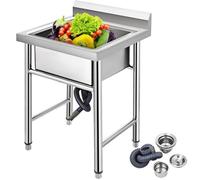Évier inox de cuisine 1 bac - VEVOR - 60 x 62 x 93 cm - Dosseret - Plonge commercial cuisine