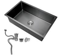 Evier Inox de Cuisine 50 x 45 cm à Encastrer ou à Poser - Cuve Simple avec Filtre de Vidange Rapide, Noir