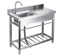 Évier Inox de Cuisine con Robinet and Établi, Évier de Extérieur Commercial con Rack de Stockage, Kit de Drainage pour Cuisine, Restaurant, Garage, Jardin, 100 * 51 * 90 CM