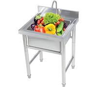 Évier Inox de Cuisine Multifonctionnel sur Pied - Bac Unique, Robinet Pivotant 360°, Utilitaire Commercial pour Intérieur/Extérieur, Facile à Nettoyer, Porteur 150kg