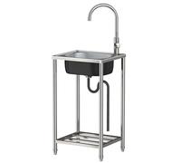 Évier Inox Evier Cuisine 1 Bac Avec Robinet, Extérieur Évier De Jardin Lavabo Restaurant Cuve Simple,Éviers Commerciaux Autoportant,Pour Restaurant, Bar, Buanderie, Garage