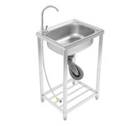 Évier Inox Evier Cuisine, Évier sur Pieds Buanderie Simple avec Robinet et Système de Drainage pour Restaurants Salle de Bain Garages 50 * 40 * 82 cm