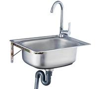 Évier Inox évier En Acier Inoxydable 1 Bac Brossé Rectangle Lavabo à Monter Au Mur Évier De Cuisine Cuve Simple Avec Robinet Supports Muraux, Facile à Nettoyer (52x38cm)