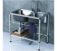Evier inox évier sur pieds en acier inox evier inox 2 bacs Évier Inox Autoportant avec Robinet et Support pour Faire la Plonge Cuisine de Restaurants, Salle de Bain, Garages, Entrepôts ( Size : 80*45*