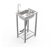 Évier Inox Extérieur, Evier Cuisine Lavabo Mobile Evier Multifonction Avec Robinet Froid et Chaud Plonge Inox Lavabo Sur Pied Évier Commercial pour Garage Camping Car Cuisine 38X33cm