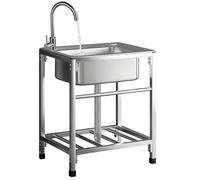 Évier Inox Extérieur, Evier Cuisine Lavabo Mobile Evier Multifonction Avec Robinet Froid et Chaud Plonge Inox Lavabo Sur Pied Évier Commercial pour Garage Camping Car Cuisine 42X37cm