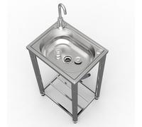 Évier Inox Extérieur, Evier Cuisine Lavabo Mobile Evier Multifonction Avec Robinet Froid et Chaud Plonge Inox Lavabo Sur Pied Évier Commercial pour Garage Camping Car Cuisine 38X33cm