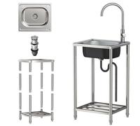 Evier Inox Exterieur Indépendant Évier utilitaire vertical avec support, Évier Inox Autoportant avec Robinet et Accessoires, pour Cuisine, Buanderie, Restaurant, Garage, Jardin (37 * 42 * 82cm)