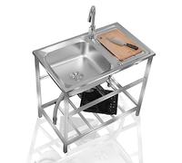 Evier Inox Meuble,Cuve Simple Evier Inox De Cuisine Plonge,Plan De Travail Evier De Extérieur,Jardin Plonge Avec Robinet,Durable Lavabo,Avec Robinet,Bac Laver Pour Garage Camping Exterieur Intérieur (