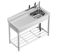 Évier Inox Professionnel 1 Bac avec Établi, 120 x 50 x 94 cm - Autoportant avec Robinet, Extérieur et Intérieur, Plonge Inox pour Cuisine, Restaurant, Garage, Jardin