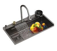 Evier Inox Professionnel 304, 1 Bac, Multifonction,Evier Buanderie,evier Cuisine Cascade,Raindance Lavabo Évier Encastré Avec Robinet Rétractable, Lave Verre Evier (Co