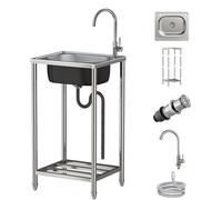 Évier Inox Professionnel Autoportant 38X33cm, Evier Exterieur Lavabo Mobile Evier Multifonction Avec Robinet Inox Lavabo Sur Pied Évier Commercial pour Garage Jardin Camping Cuisine 38X33cm