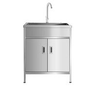Evier inox professionnel Evier Cuisine 1 Bac, Évier de buanderie avec armoire et robinet extractible, pour Garage, Restaurant, Cuisine, Buanderie, Facile À Installer Et À Nettoyer(68x45x80cm/26.7x17.7