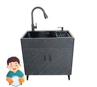 Evier inox professionnel Evier Cuisine 1 Bac,Meuble Sous evier exterieur de jardin avec Robinet et Tuyau, pour Faire la Plonge Cuisine de Restaurants,Salle de Bain,Exterieur Intérieur ( Color : Nero ,