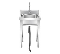 Évier Inox Professionnel, Évier sur Pied Grande Capacité, Bac Profond Acier Inoxydable, Robinet 360°, Filtre Anti-débris, Facile à Nettoyer, Cuisine Restaurant Bar, Moderne, 50x50x93cm