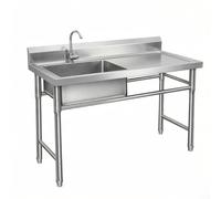 Évier Inox sur Pied avec Plan de Travail, Plonge Professionnelle 1 Bac avec Robinet, Table de Préparation Cuisine for Restaurant et Extérieur(Left Bowl,39.4x19.7in/100x50cm)