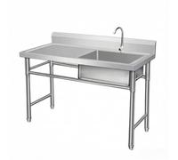 Évier Inox sur Pied avec Plan de Travail, Plonge Professionnelle 1 Bac avec Robinet, Table de Préparation Cuisine for Restaurant et Extérieur(Right Bowl,31.5x19.7in/80x50cm)