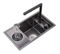 Évier invisible à cuve simple - Évier dissimulé en acier inoxydable avec robinet pop-up et couvercle peu encombrant pour café/bar/camping-car (58 x 32 x 23 cm, noir)