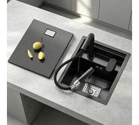 Évier Invisible Caché D'acier Inoxydable Avec Le Robinet/couvercle | Bassin De Comptoir D'hôtel De Café Extérieur RV Barre De Cuisine Pour Le Lavage Légumes De Main(Sink+faucet B,32*39*22cm)