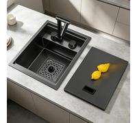 Évier Invisible Caché D'acier Inoxydable Avec Le Robinet/couvercle | Bassin De Comptoir D'hôtel De Café Extérieur RV Barre De Cuisine Pour Le Lavage Légumes De Main(Sink+faucet A,32*39*22cm)