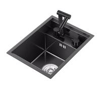 Évier invisible en acier inoxydable pour cuisine, idéal pour les camping-cars et les îlots de bar - Design compact et discret avec siphon et couvercle pour une vaisselle efficace (Couleur : acier noi