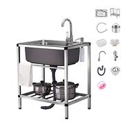 Evier Jardin Professionnel Cuve Simple, Évier De Cuisine Barbecue Exterieure, Indépendant Éviers Commerciaux Autoportant Inox, Avec Robinet, Accessoires, Grandes Capacité Multifonction Lavabo