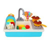 Évier Jouet, évier Jouet avec Eau Courante, Ensemble de Jeu de Cuisine électrique à Circulation pour Enfants avec Accessoires complets, Bleu