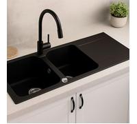 Essebagno Lisse évier réversible 2 cuves 1 égouttoir en résine noir