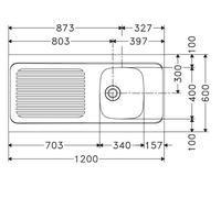 EVIER INOX MONOBLOC A POSER 120-60 1 CUVE - 1 EGOUTTOIR 18 AVEC CADRE