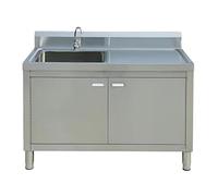 Évier multifonction Inox 1 bac, Évier Extérieur Plonge Inox sur pied lourd Commercial, meuble evier cuisine avec rangement for Restaurant, Buanderie(Left Bowl,39.4x19.7in/100x50cm)