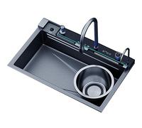 Évier multifonction noir à une cuve en acier inoxydable, poste de travail de cuisine, à encastrer/à poser/à poser (68 * 45)