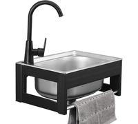 Évier mural autoportant en acier inoxydable 304 avec robinet et tuyau, cuve unique pour lavage des mains, buanderie, bar, éviers pour garage, sous-sol, blanc, 46 cm