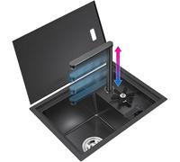 Évier mural autoportant en acier inoxydable 304 avec robinet et tuyau, cuve unique pour lavage des mains, buanderie, bar, éviers pour garage, sous-sol, blanc, 46 cm