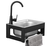 Évier mural autoportant en acier inoxydable 304 avec robinet et tuyau, cuve unique pour lavage des mains, buanderie, bar, éviers pour garage, sous-sol, blanc, 46 cm